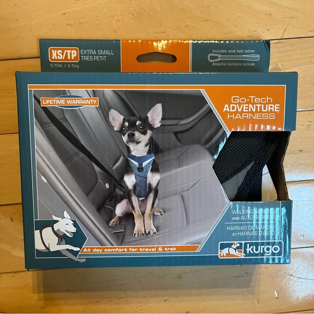 KURGO NWT Go-Tech Adventure Dog Harness with car tether, XS 5-10 Lbs